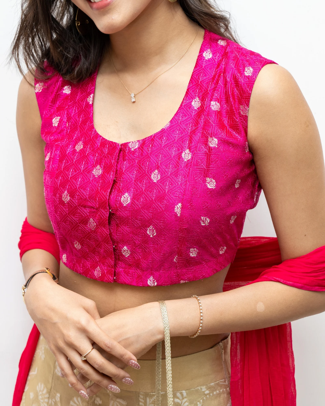 Pink Sleeveless Silk Blouse
