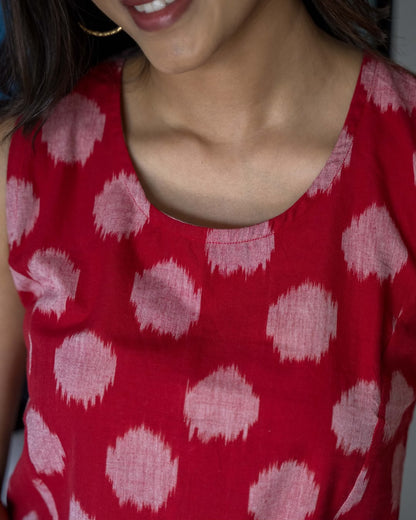 Red Ikat Sleeveless Cotton Top