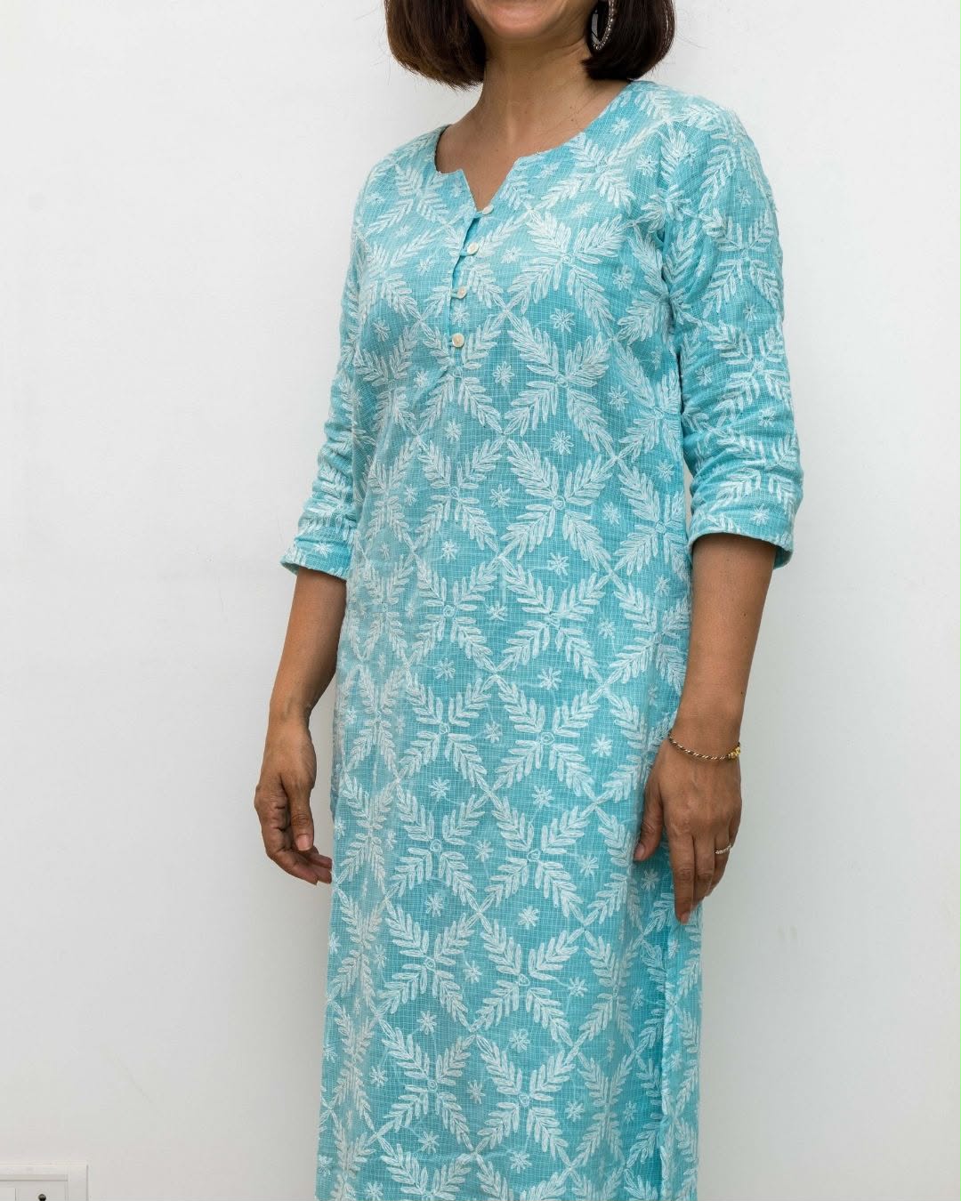 Turquoise Blue Chikankari Kota Kurta
