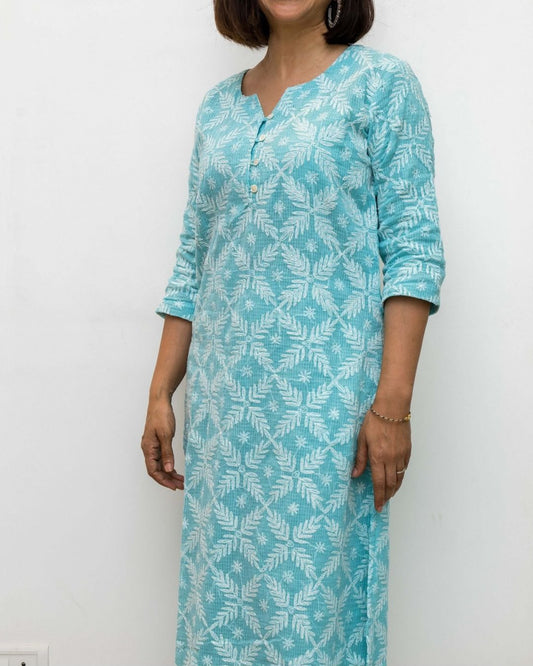 Turquoise Blue Chikankari Kota Kurta
