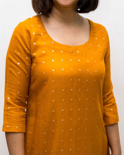 Mustard Yellow Sequins Double Layers Dress