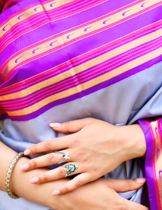 Grey Paithani Kanjivaram Trational Svasthi Silk Saree