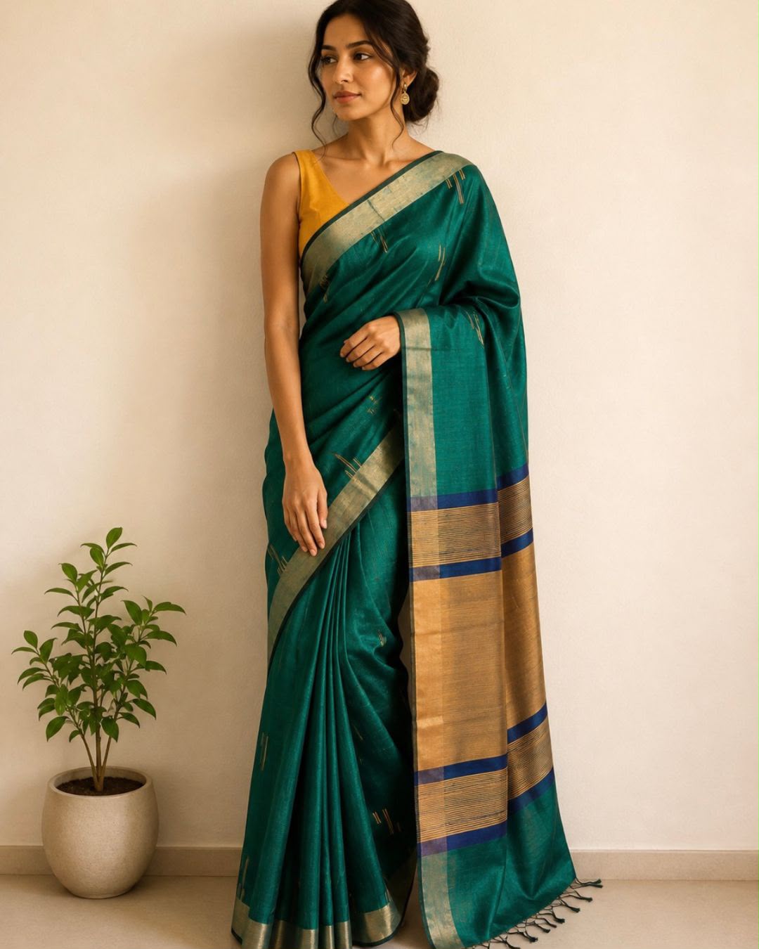 Peacock Green Bhagalpur Tussar Silk Saree