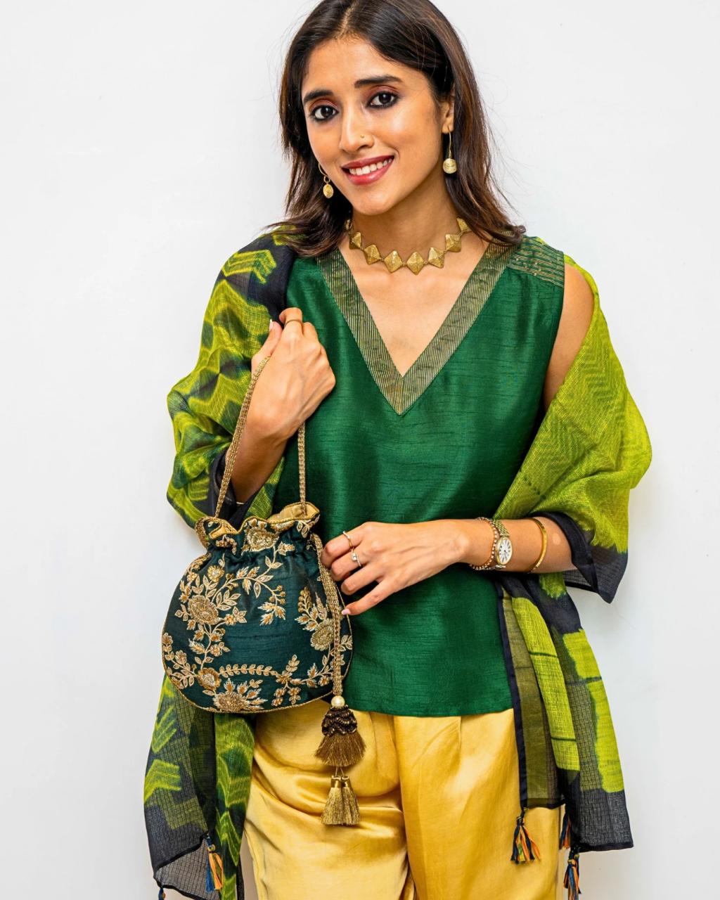 Green Modal Silk Sleeveless Blouse