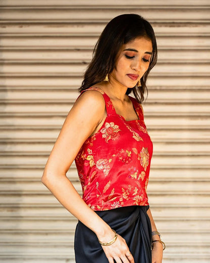 Red Printed Modal Silk top