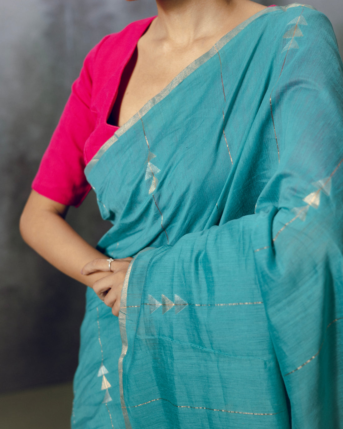 Teal Blue Jamdani Khadi Silk Saree