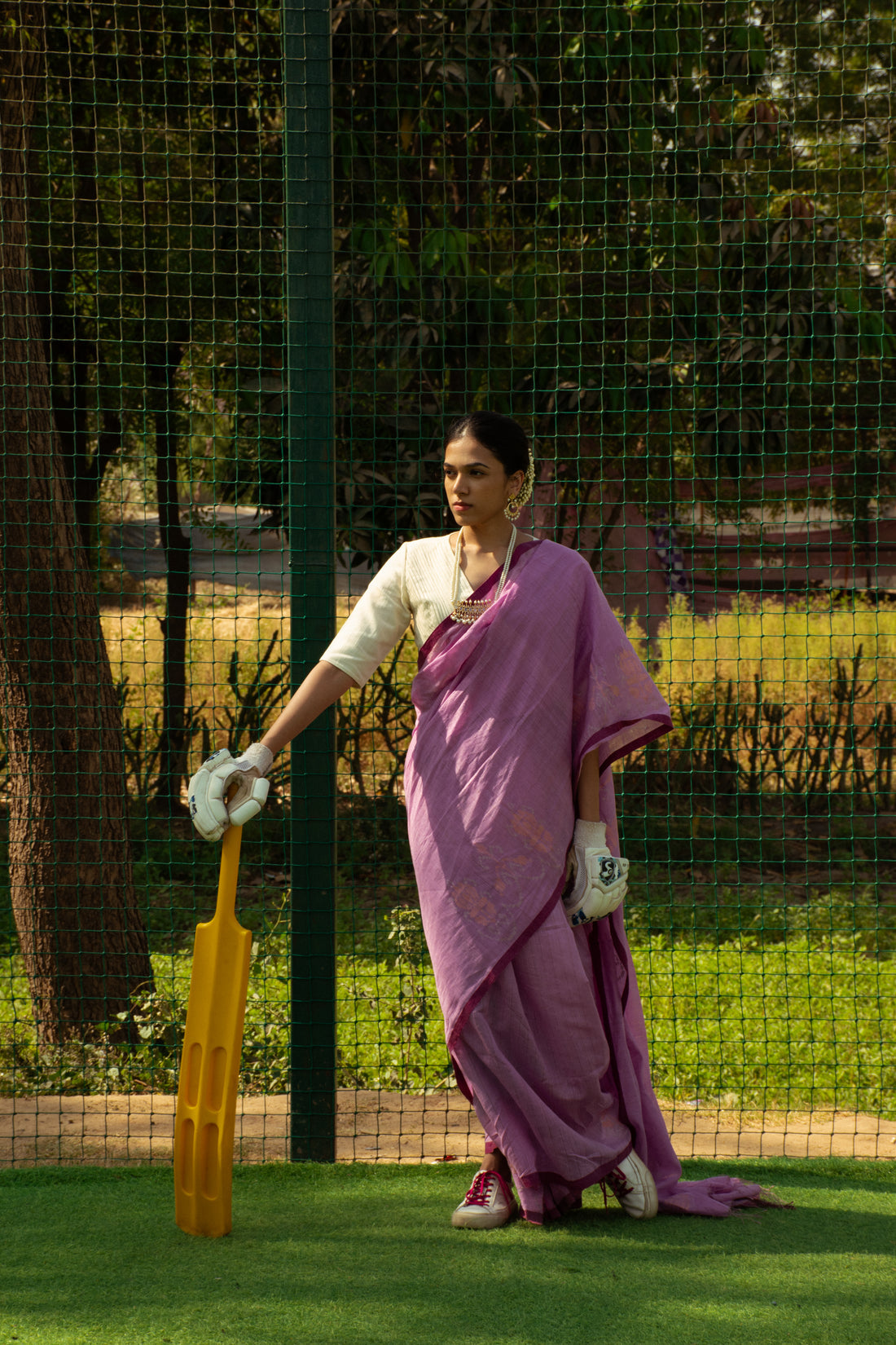 Mauve Jamdani Khadi Silk Saree