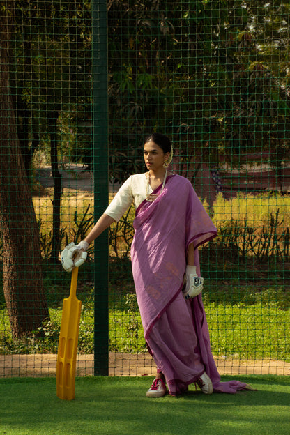 Mauve Jamdani Khadi Silk Saree