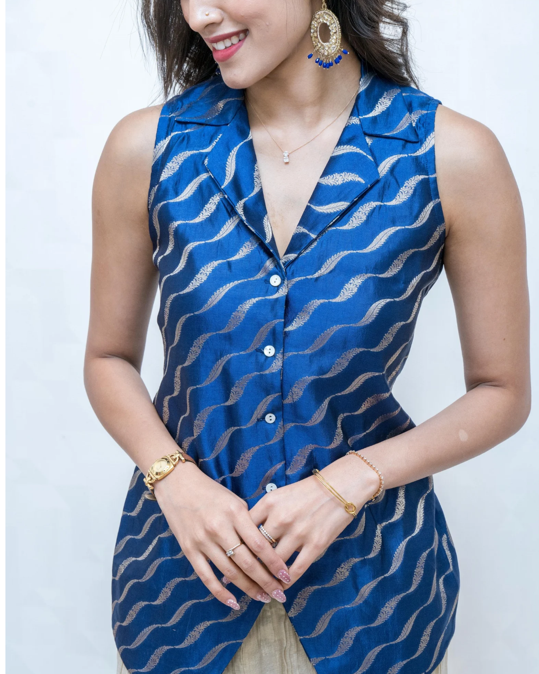 Navy Blue Waist Coat Silk Tunic