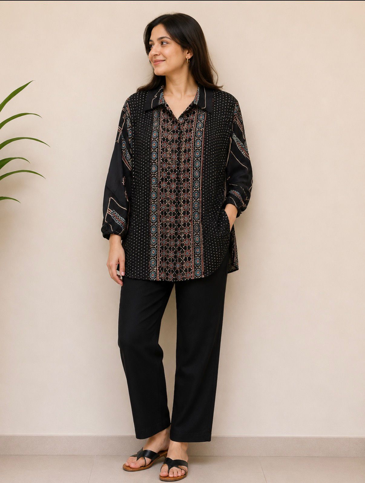 Black Shirt Collar Modal Top