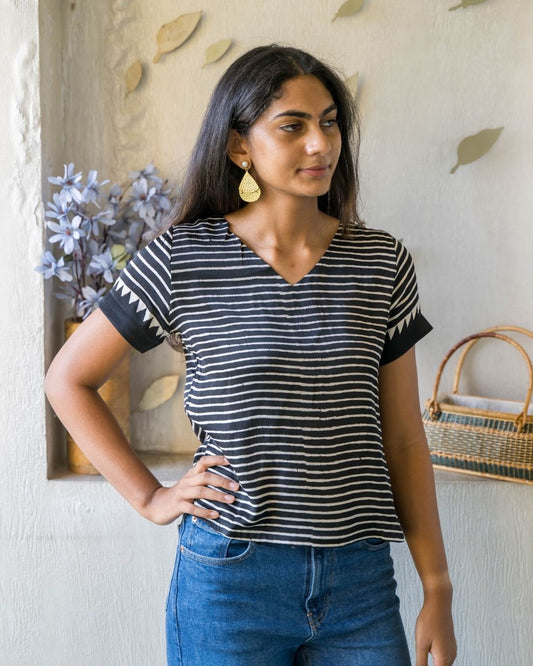 Black White Stripes Modal Silk Top