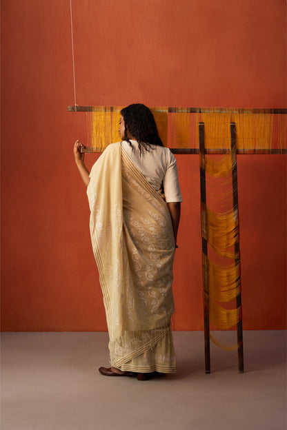 OffWhite Jamdani Cotton Saree