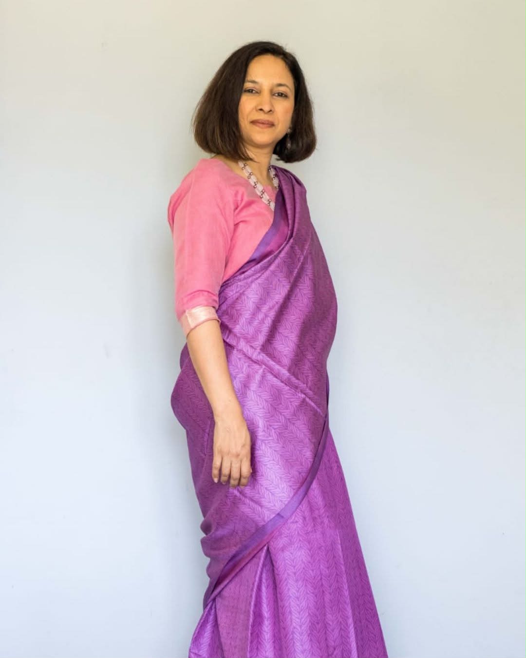 Pink Cotton Silk Elbow Sleeves Blouse