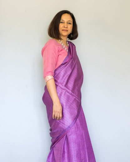 Pink Cotton Silk Elbow Sleeves Blouse