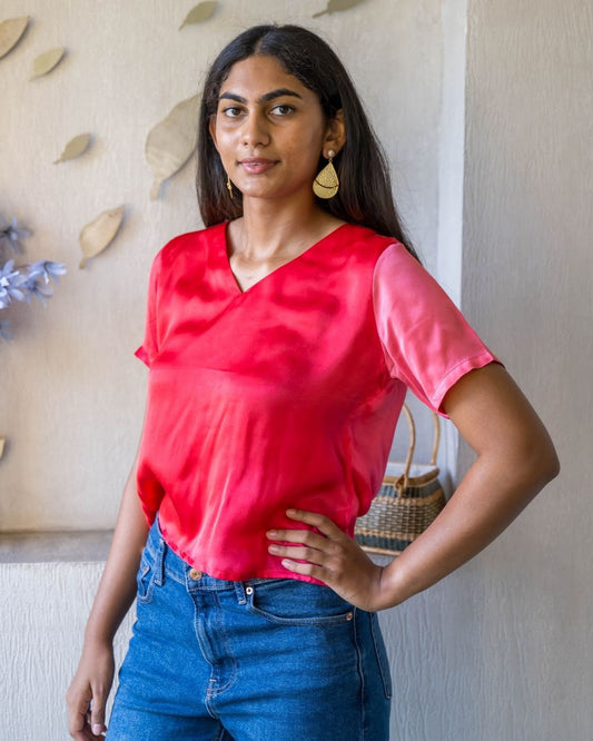 Red Modal V Neck SleevesTop