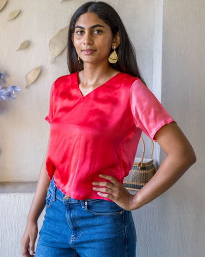 Red Modal V Neck SleevesTop