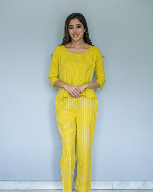 Yellow Round Neck Co Ord Set