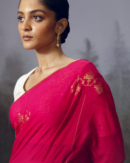 Pink Jamdani Cotton Saree