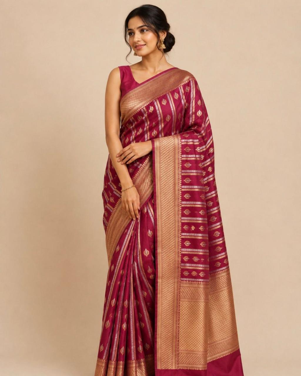 Maroon Banarasi Tissue Silk Saree