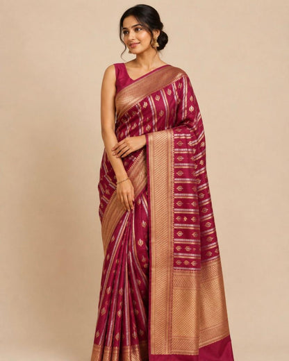Maroon Banarasi Tissue Silk Saree