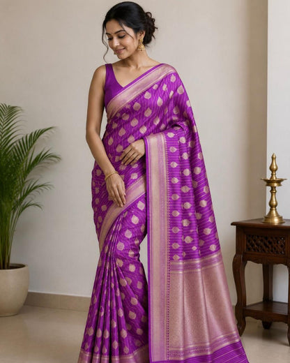 Purple Floral Butta Banarasi Tissue Silk Saree