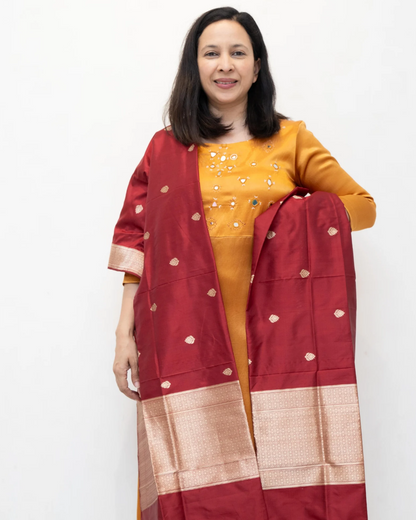 Maroon Banarasi Katan Silk Butta Dupatta