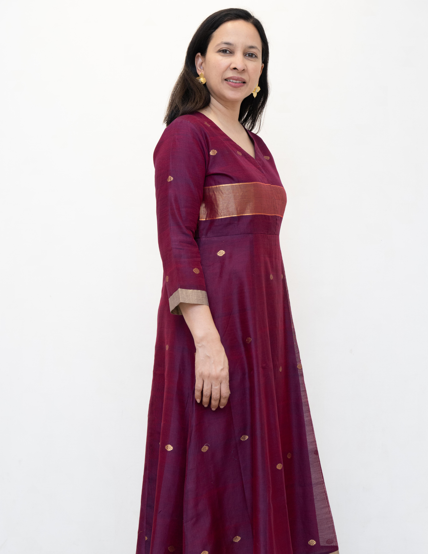 Maroon Chanderi Silk  Dress
