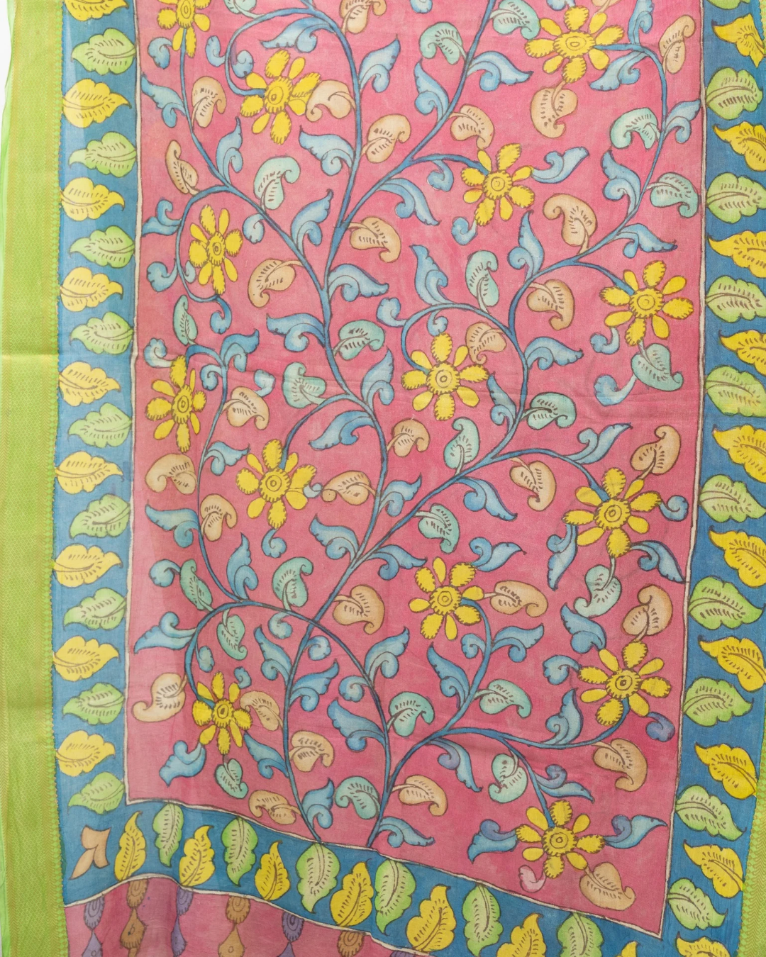 Pink 4 Pen Kalamkari Silk Dupatta