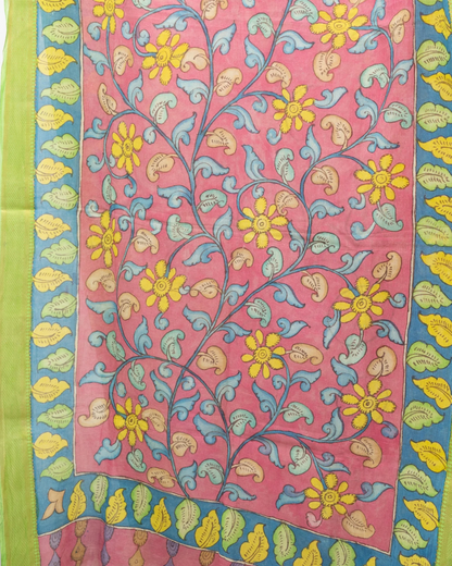 Pink 4 Pen Kalamkari Silk Dupatta