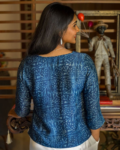 Indigo Blue V Neck Sleeves Top