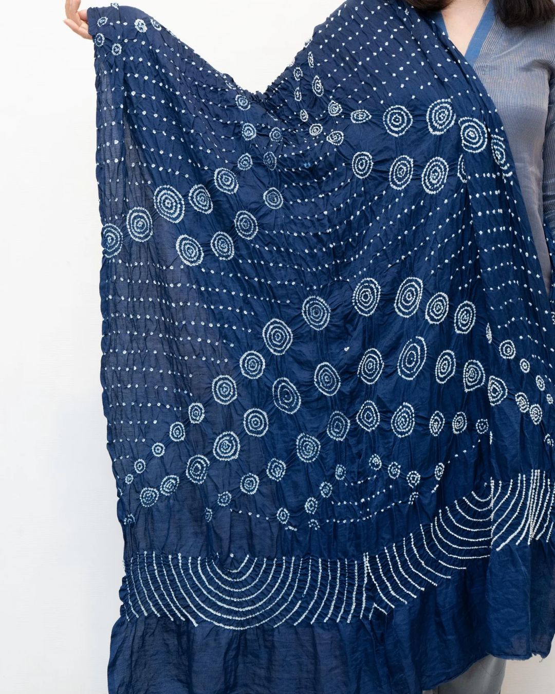 Nevy Blue Bandhini Gajji Silk Dupatta