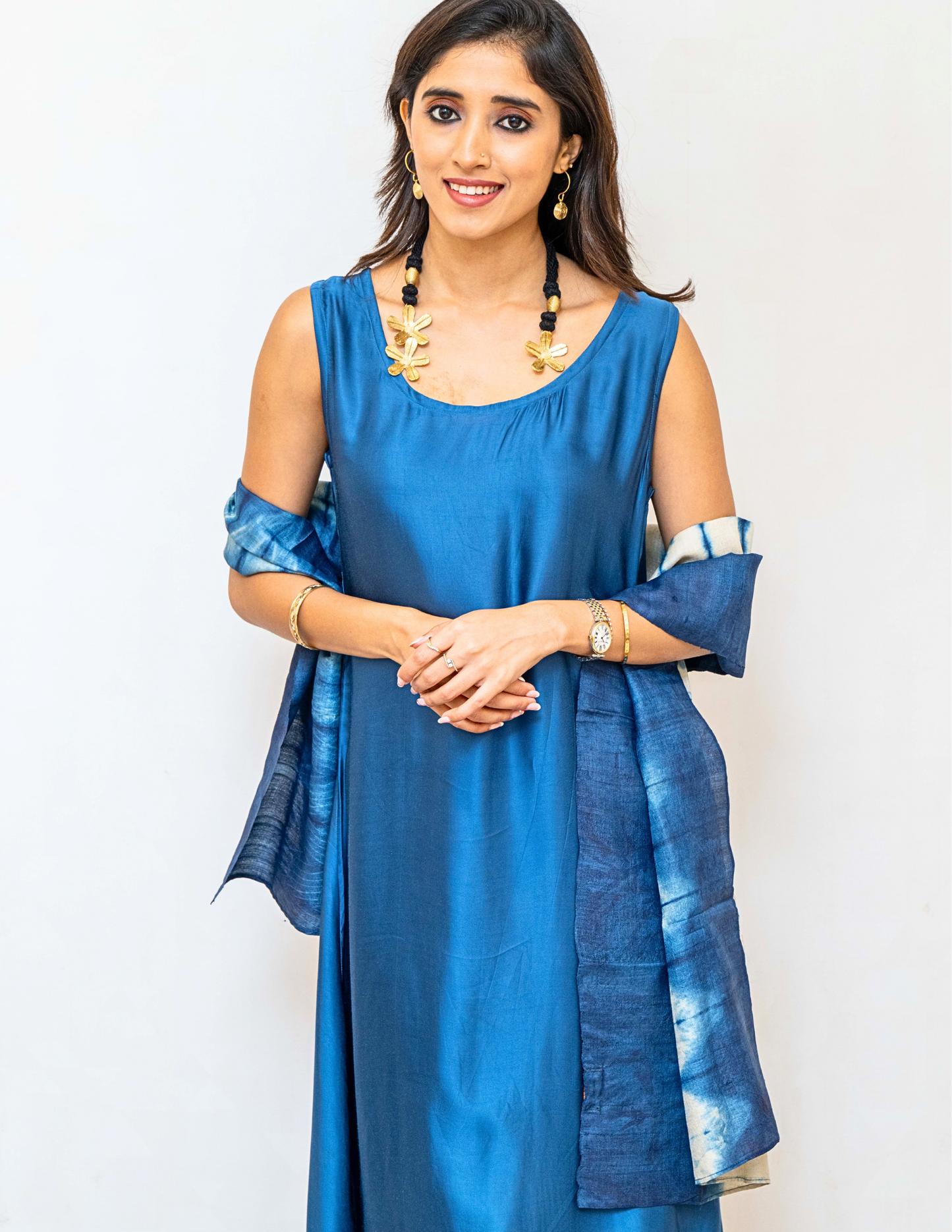 Blue sleeveless Modal silk dress