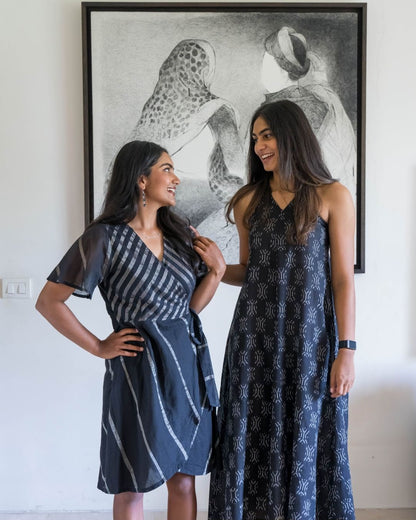 Black Sleeveless Ikat Cotton Dress