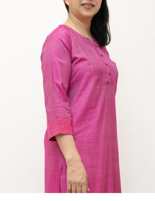 Pink Tussar Silk Long Kurta
