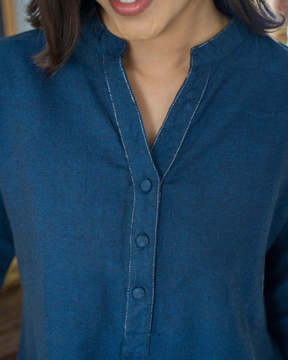 Blue Embroidered Cotton Co Ord Set