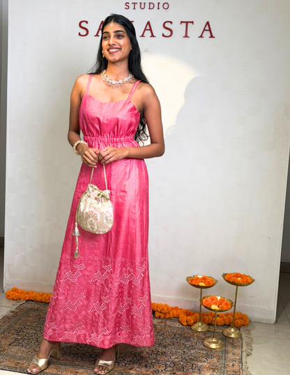 Pink Tussar Peplum Sleevless Top