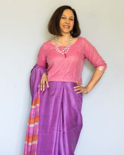Pink Cotton Silk Elbow Sleeves Blouse