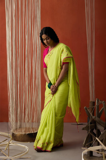 Green Jamdani Khadi Silk Saree