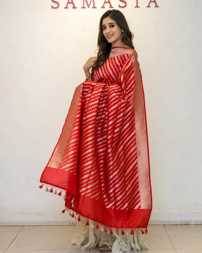 Red Banarasi Katan Silk Butta Dupatta