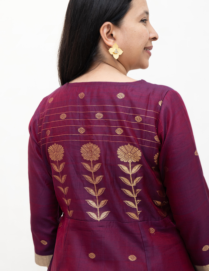 Maroon Chanderi Silk  Dress