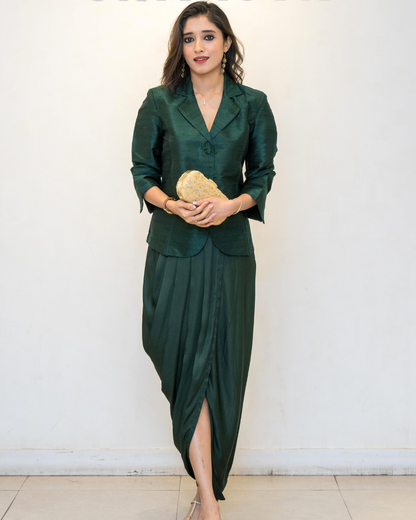 Bottle Green Raw Silk Jacket
