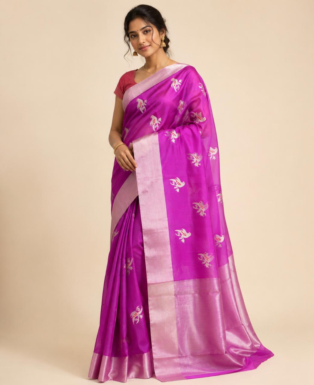 Pink Chanderi Silk Saree