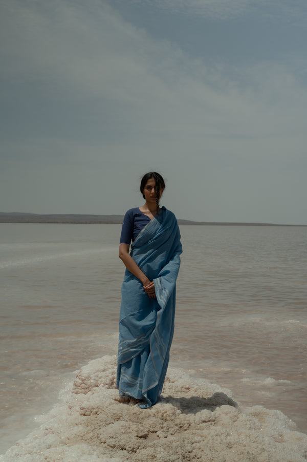 Blue Jamdani Cotton Saree