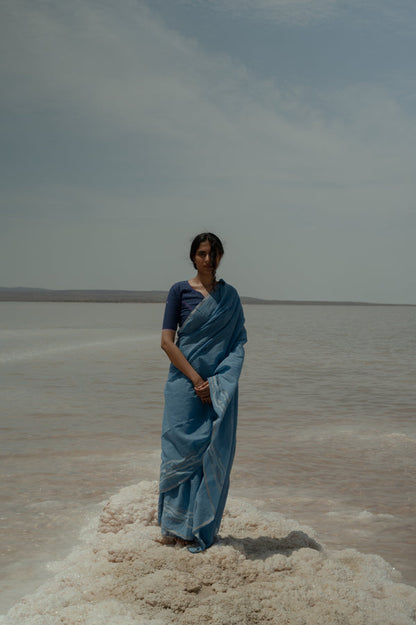 Blue Jamdani Cotton Saree