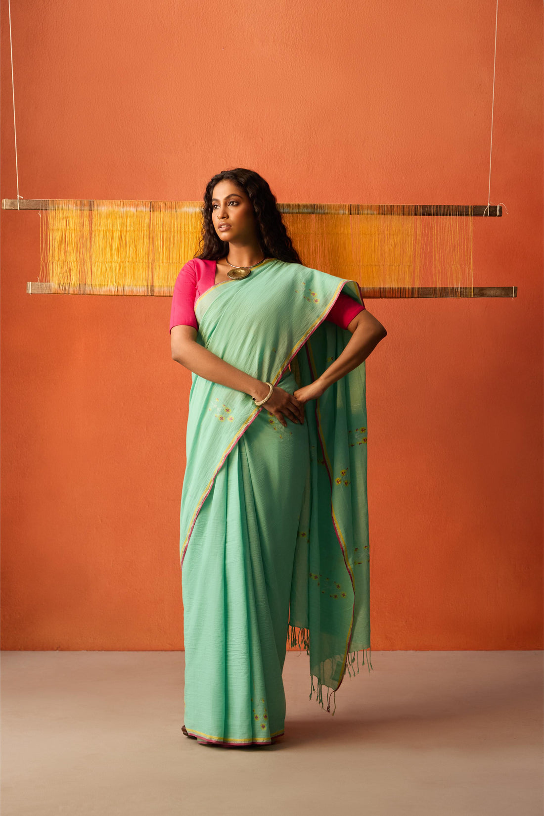 Sea Green Jamdani Cotton Saree