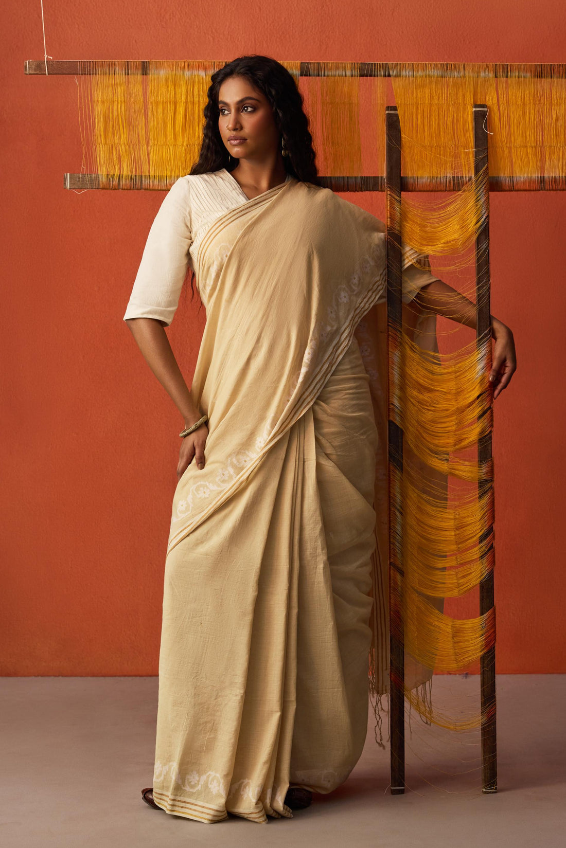 OffWhite Jamdani Cotton Saree