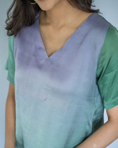 Green Grey Modal V Neck Top