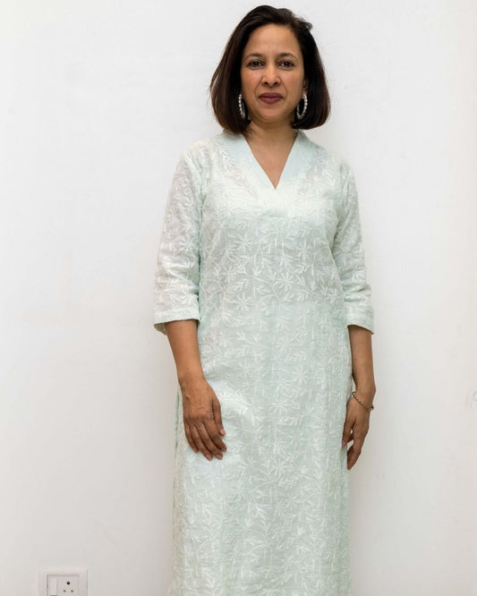 Mint Green Chikankari kota Kurta