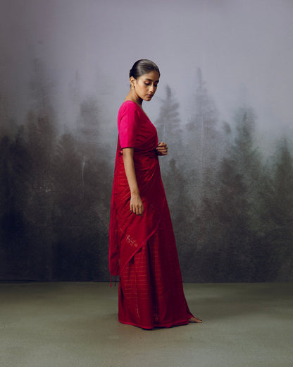 Red Jamdani cotton Saree