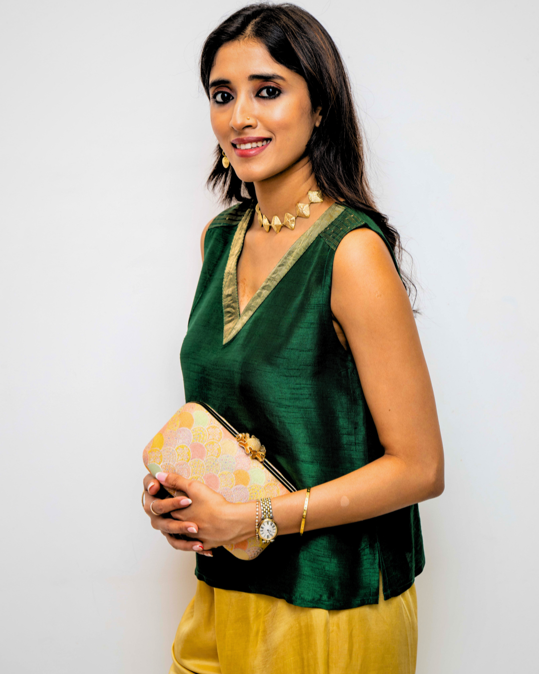 Green Modal Silk Sleeveless Blouse